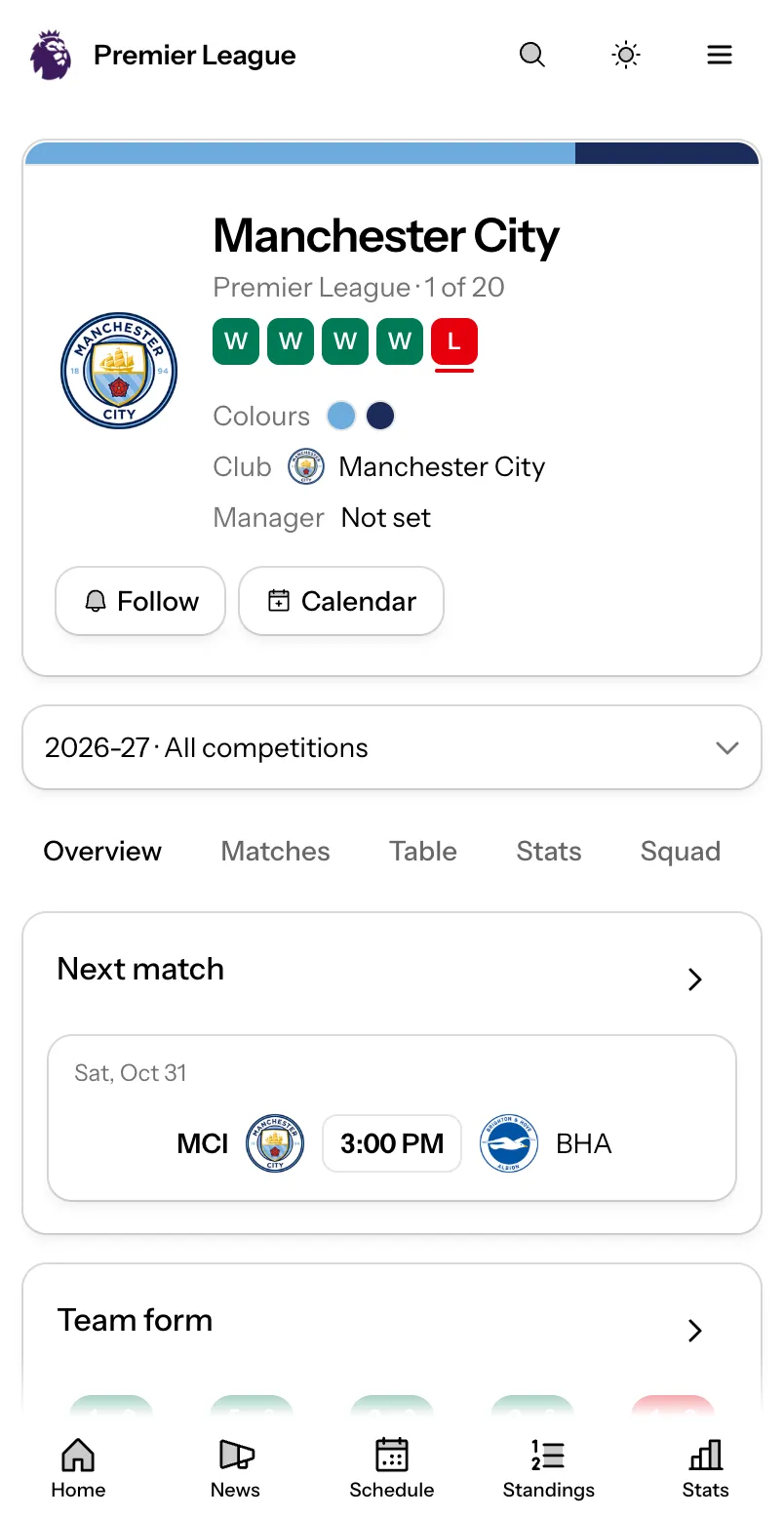 A team page on a phone.